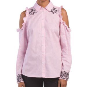 NANETTE LEPORE Cold Shouder Ruffle Button Down NWT